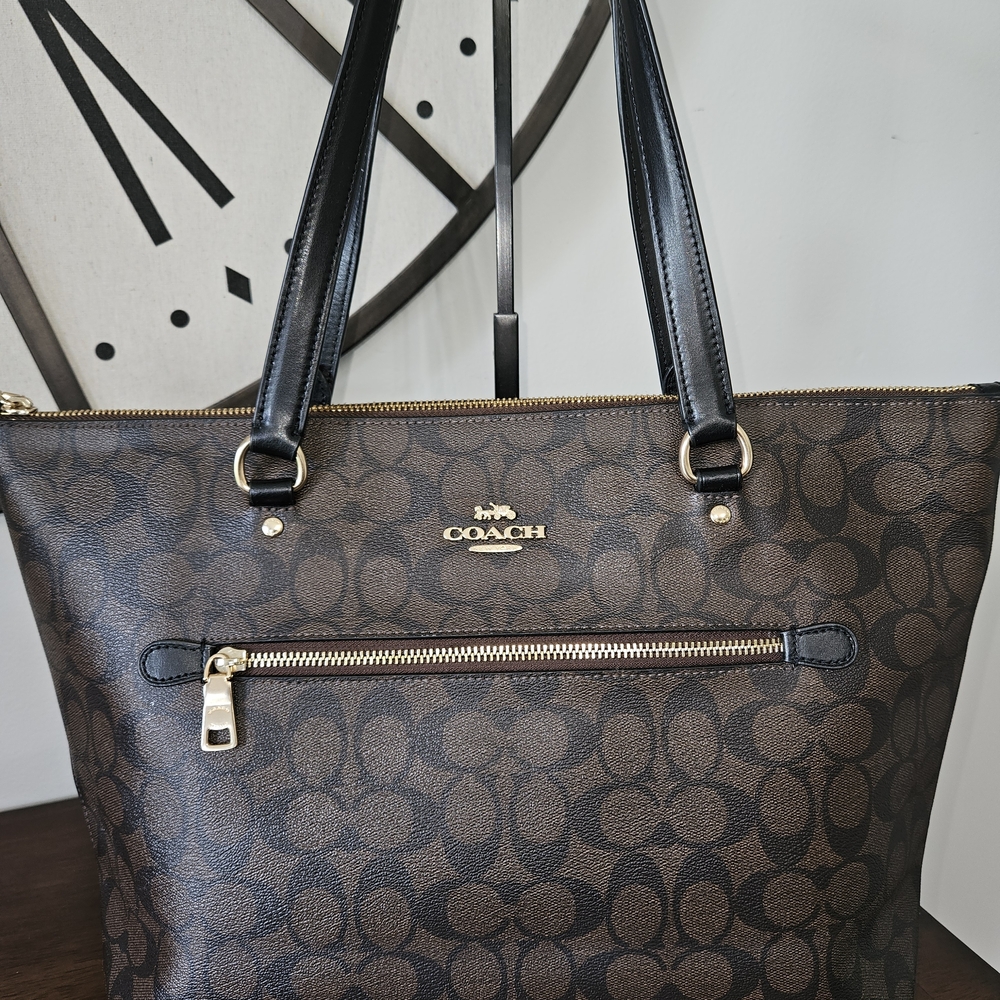 Coach Brown Signature Tote Bag with Gold Hardware